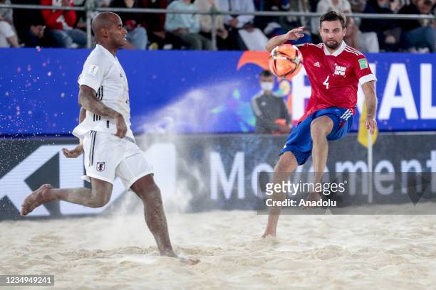 Aleksey Makarov of Russia in action during the FIFA Beach Soccer World Cup 2021 Final match between Russia and Japan at Luzhniki Beach Soccer Stadium...