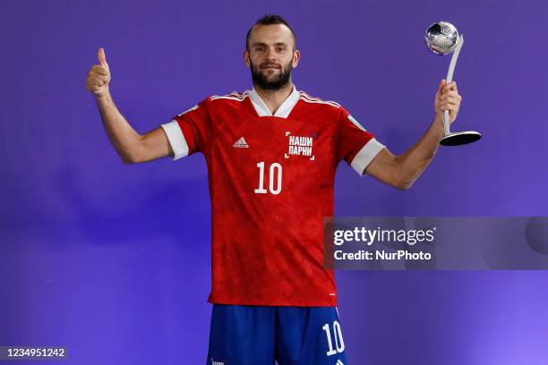 Artur Paporotnyi of Football Union Of Russia poses with his Silver Ball award during the prize-giving ceremony of the FIFA Beach Soccer World Cup...