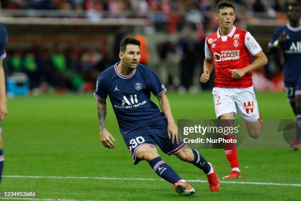 Lionel Messi during the French championship Ligue 1 football match between Stade de Reims and Paris Saint-Germain on August 29, 2021 at Auguste...