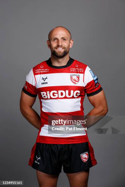 Charlie Sharples poses for a portrait during the Gloucester Rugby squad photo call for the 2021-22 Gallagher Premiership Rugby season at Kingsholm...