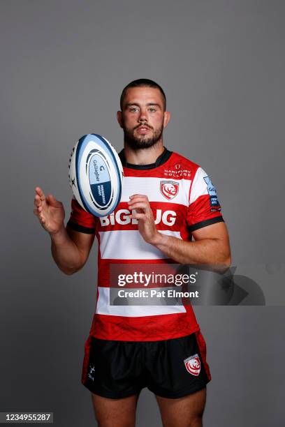Lewis Ludlow poses for a portrait during the Gloucester Rugby squad photo call for the 2021-22 Gallagher Premiership Rugby season at Kingsholm...