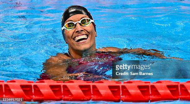 Tokyo , Japan - 30 August 2021; Teresa Perales of Spain celebrates after finishing second in the Women's S5 50 metre backstroke final at the Tokyo...