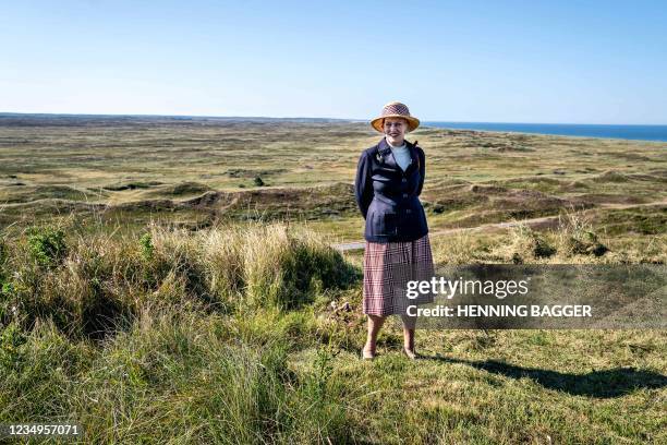 Queen Margrethe II of Denmark poses at a viewpoint over National Park Thy in Hanstholm during her summer voyage on August 30, 2021. - - Denmark OUT /...