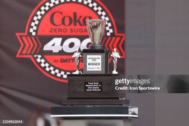 The trophy from the 1963 Jacksonville 200, presented to the family of Wendell Scott, the only Black driver to win a race at NASCARs top level, during...