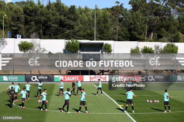 Portugal's football team in action during a training session at Cidade do Futebol training camp in Oeiras, Portugal, on August 30 as part of the...