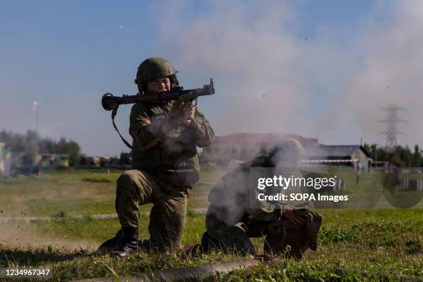 Grenade launcher firing in position, during a two-weeks training session of grenade launchers for military units of the Central District of the...