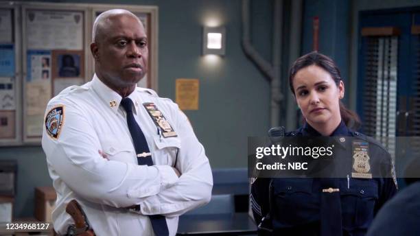 The Setup" Episode 805 -- Pictured in this screen grab: Andre Braugher as Raymond Holt, Melissa Fumero as Amy Santiago --
