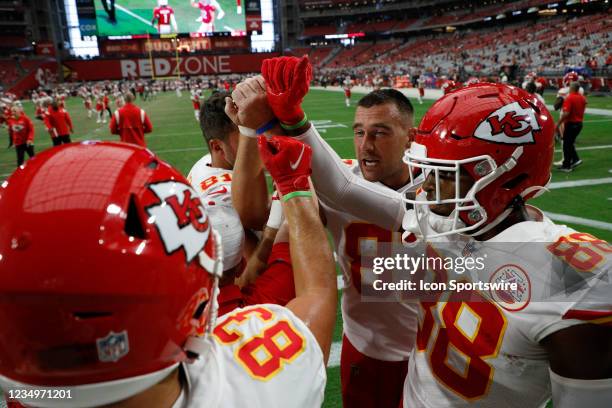 Kansas City Chiefs tight end Travis Kelce , Kansas City Chiefs wide receiver Jody Fortson , Kansas City Chiefs tight end Noah Gray , and Kansas City...