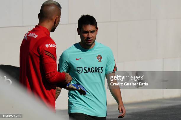 Raphael Guerreiro of Borussia Dortmund during the Portugal National Team Training Session at Cidade do Futebol FPF on August 31, 2021 in Oeiras,...