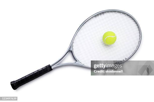 tennis racket with ball - sports equipment isolated stock pictures, royalty-free photos & images