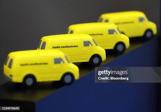 Novelty toy vans promoting the Automobile Association Ltd. On display at the Commercial Vehicle Show 2021 in Birmingham, U.K., on Tuesday, Aug. 31,...