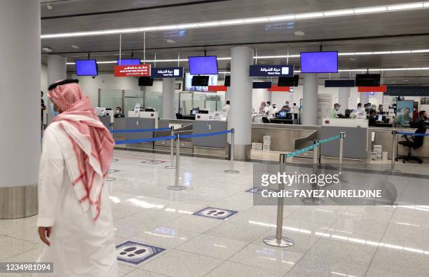 Picture shows the check in hall at Abha airport in the popular mountain resort of Abha in the southwest of Saudi Arabia on August 31, 2021. - A drone...