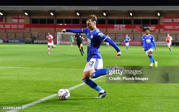 Lestyn Hughes of Leicester City during the Papa John's Trophy match between Fleetwood Town and Leicester City U21 at Highbury Stadium on August 31,...