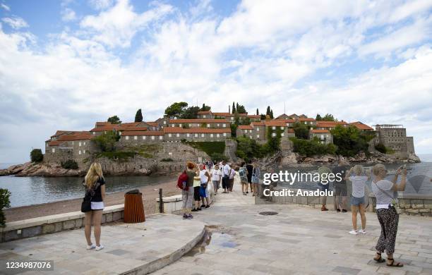 View from Budva town of Montenegro on August 31, 2021. Montenegro attracts tourists with its sea, mountains, lakes, caves, waterfalls and cities that...