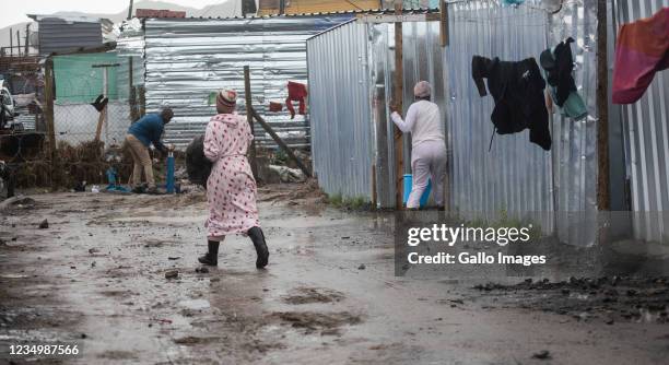 Flooded Masiphumele Informal Settlement on August 27, 2021 in Cape Town, South Africa. It is reported that the heavy storm which hit the Western Cape...