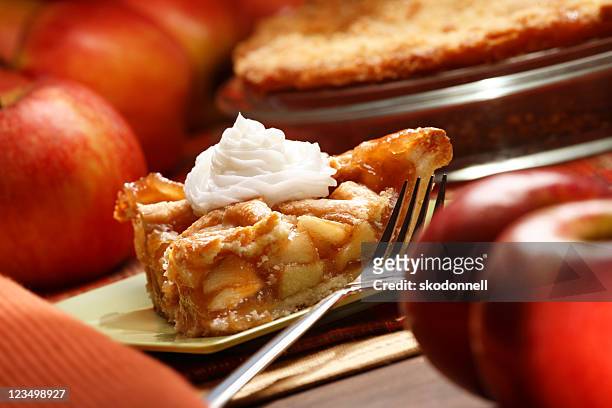 slice of apple pie - apple pie stock pictures, royalty-free photos & images