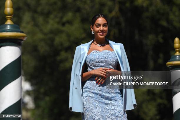 Spanish model Georgina Rodriguez arrives to the pier of the Excelsior Hotel on September 1 on the opening day of the 78th Venice Film Festival at...