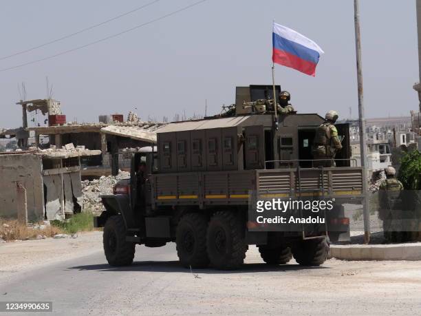Photo shows Russian troops entering in the Syrian district of Daraa al-Balad in Syria's southern province of Daraa, Syria on September 01, 2021. A...