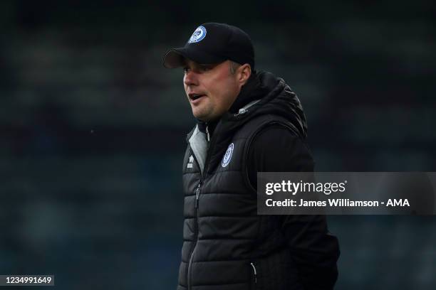 Robbie Stockdale the manager / head coach of Rochdale during the Papa John's Trophy match between Rochdale and Liverpool u21s at Crown Oil Arena on...