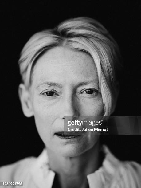 Actress Tilda Swinton poses for a portrait on July 13, 2021 in Cannes, France.