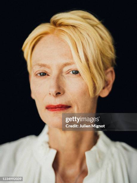 Actress Tilda Swinton poses for a portrait on July 13, 2021 in Cannes, France.