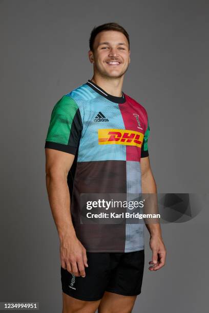 Andre Esterhuizen of Harlequins poses for a portrait during the Harlequins squad photo call for the 2021-22 Gallagher Premiership Rugby season at...