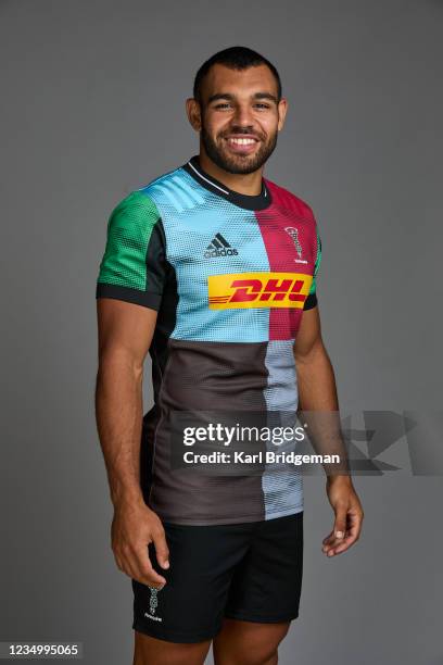 Joe Marchant of Harlequins poses for a portrait during the Harlequins squad photo call for the 2021-22 Gallagher Premiership Rugby season at Surrey...