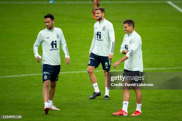 Sergio Busquets of Spain during a training session ahead of the FIFA World Cup 2022 Qatar qualifying match between Sweden and Spain at Friends Arena...