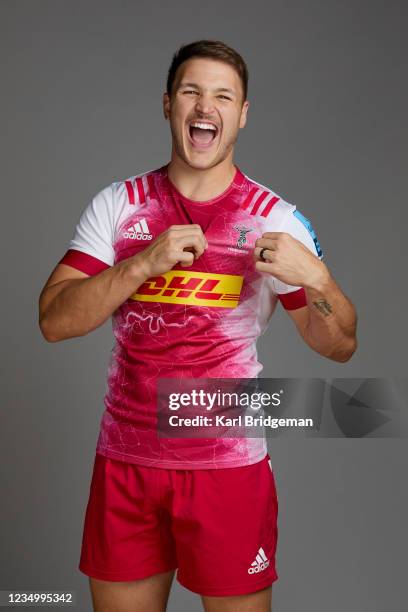Andre Esterhuizen of Harlequins poses for a portrait during the Harlequins squad photo call for the 2021-22 Gallagher Premiership Rugby season at...