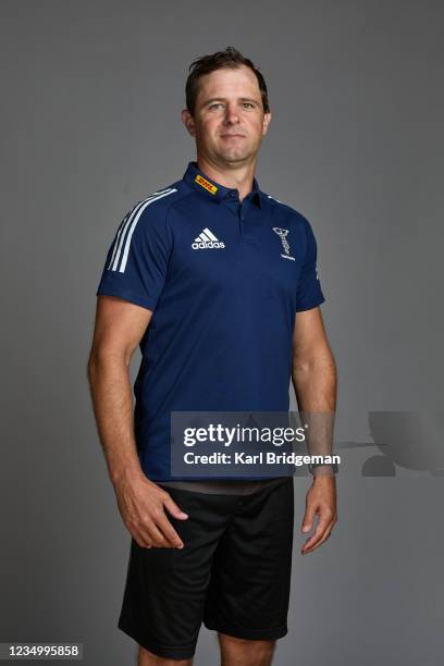 Nick Evans, the Attack and Backs Coach of Harlequins poses for a portrait during the Harlequins squad photo call for the 2021-22 Gallagher...