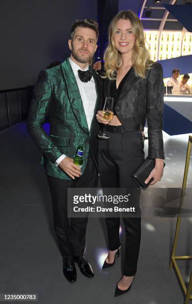 Joel Dommett and Hannah Cooper attend the 24th GQ Men of the Year Awards in association with BOSS at Tate Modern on September 1, 2021 in London,...
