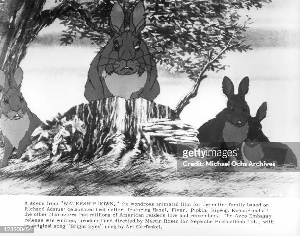 Group of angry rabbits in a scene from the film 'Watership Down', 1978.