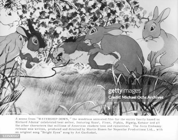 Rabbits mourn the loss of another in a scene from the film 'Watership Down', 1978.