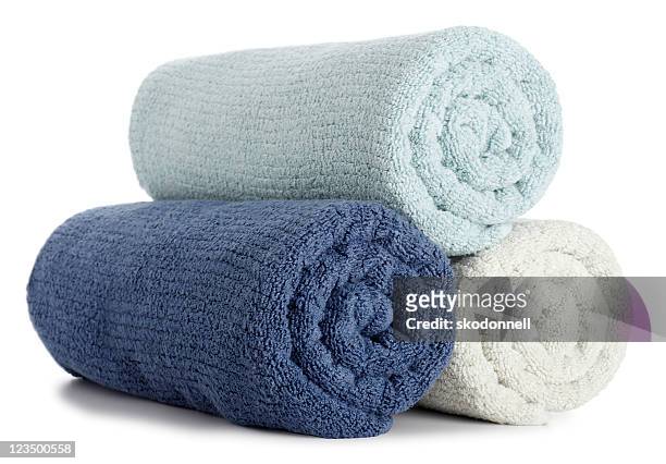 rolled up bath towels - towel stock pictures, royalty-free photos & images