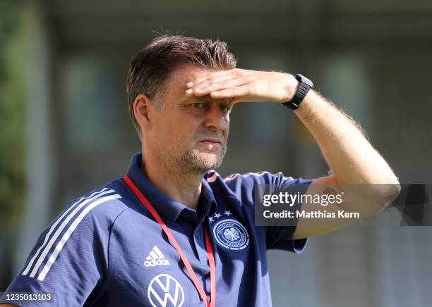 Head coach Christian Woerns of Germany looks on during the international friendly match between U20 Czech Republic and U20 Germany at Chance Arena on...