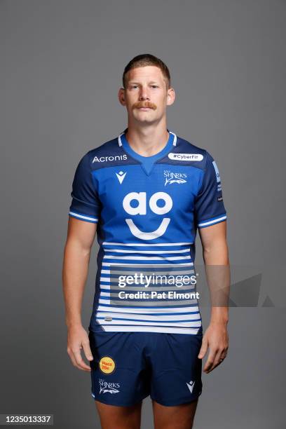 Robert Du Preez poses for a portrait during the Sale Sharks squad photo call for the 2021-22 Gallagher Premiership Rugby season at Carrington...