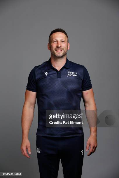 John Kirkpatrick poses for a portrait during the Sale Sharks squad photo call for the 2021-22 Gallagher Premiership Rugby season at Carrington...