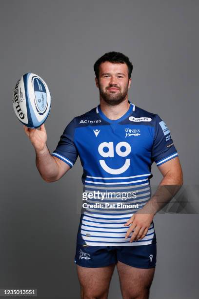 Bevan Rodd poses for a portrait during the Sale Sharks squad photo call for the 2021-22 Gallagher Premiership Rugby season at Carrington Training...