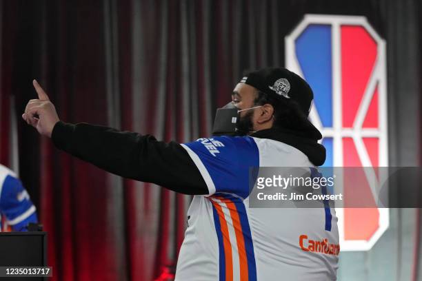 CantGuardRob of the Knicks Gaming looks on during the game against the of the Grizz Gaming during the 2021 NBA 2K League Playoffs on August 26, 2021...