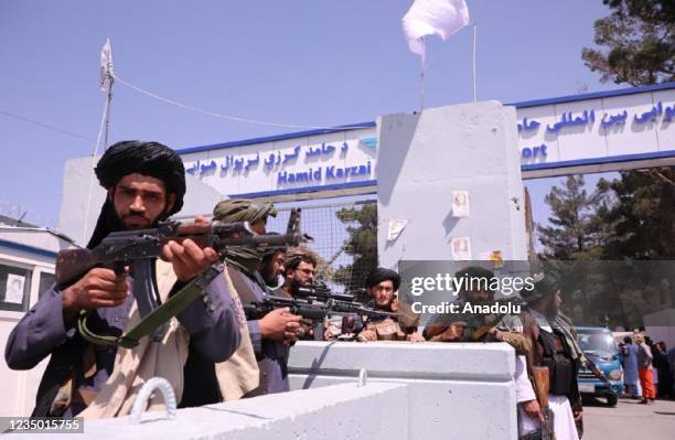 Taliban members set checkpoints around Hamid Karzai International Airport in Afghan capital Kabul on September 02, 2021.