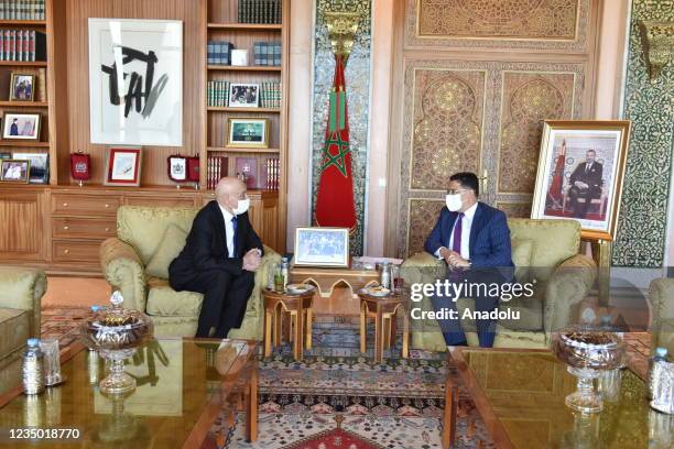 Speaker of the House of Representatives of Libya, Aguila Saleh meets Moroccan Foreign Minister Nasser Bourita during his official visit in Rabat,...