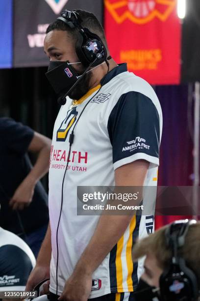 Lord Beezus of Jazz Gaming looks celebrates during the 2021 NBA 2K League Playoffs on August 27, 2021 in Dallas, Texas at the Mavs Gaming Hub. NOTE...