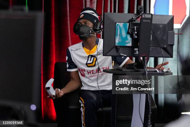 Splashy of Jazz Gaming looks on during the 2021 NBA 2K League Playoffs on August 27, 2021 in Dallas, Texas at the Mavs Gaming Hub. NOTE TO USER: User...