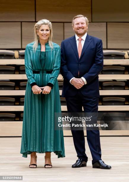 King Willem-Alexander and Queen Maxima of The Netherlands attend the opening of Amare cultural center on September 2, 2021 in The Hague, Netherlands.