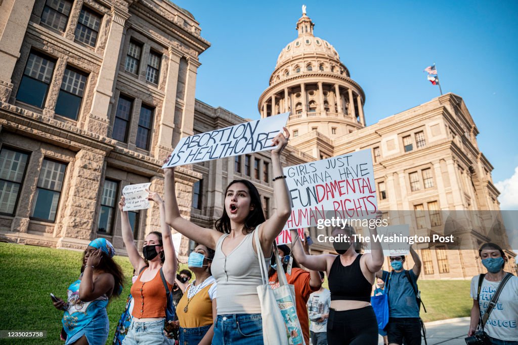 AUSTIN, TX - SEPT 1: Pro-choice protesters march outside the Te