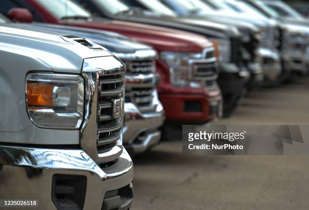 Vehicles parked outside a GMC dealership in Edmonton. On Thursday, 2 September 2021, in Edmonton, Alberta, Canada.