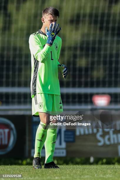 Goalkeeper Timo Schlieck of Germany looks on during the international friendly match between Germany U16 and Austria U16 at Jakob Schaumaier...