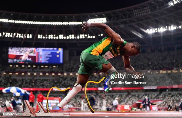 Tokyo , Japan - 3 August 2021; Tebogo Mofokeng of South Africa competing in the Men's T62 400 metre final at the Olympic Stadium on day ten during...