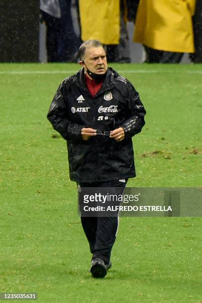 Mexico's coach Gerardo Martino walking after the Qatar 2022 FIFA World Cup Concacaf qualifier match at the Azteca stadium against Jamaica in Mexico...