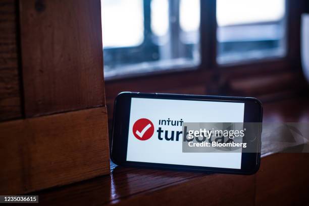 The TurboTax logo on a smartphone in an arranged photograph in Hastings-on-Hudson, New York, U.S., on Friday Sept. 3, 2021. Intuit Inc., the maker of...